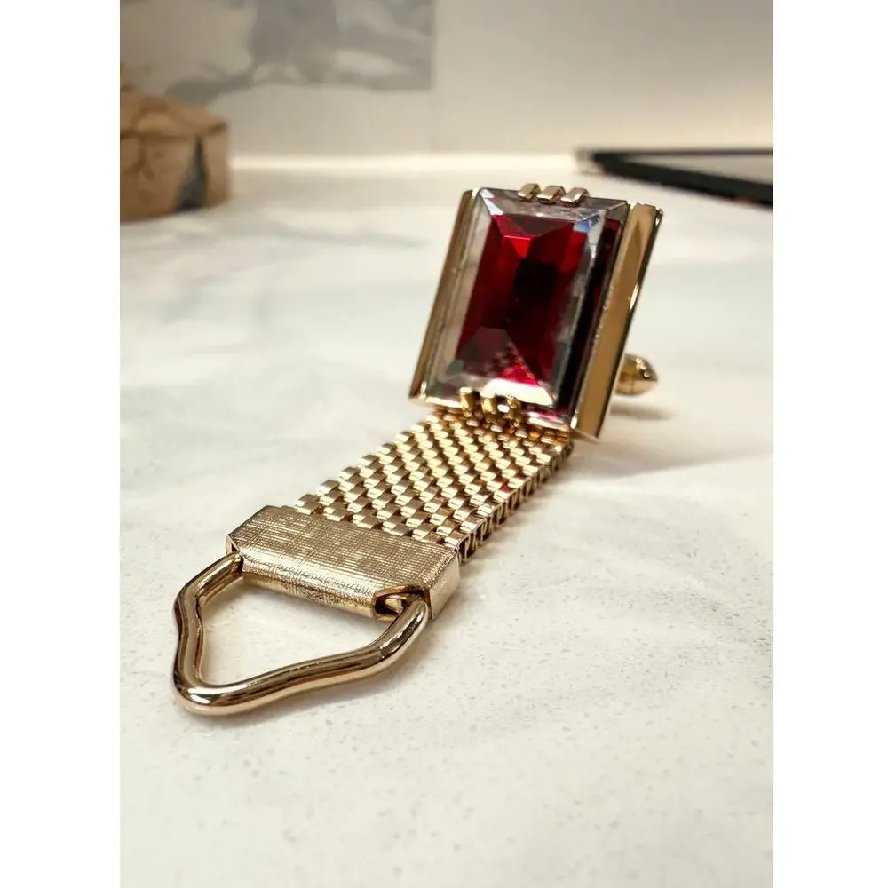Shields Fifth Avenue Mad Men Vintage Mens Jewelry Set Ruby Glass Cufflinks Lot